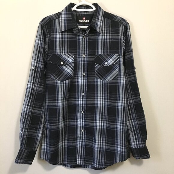 Airwalk Blue and White Cotton Blend Button Down Shirt - Picture 1 of 15